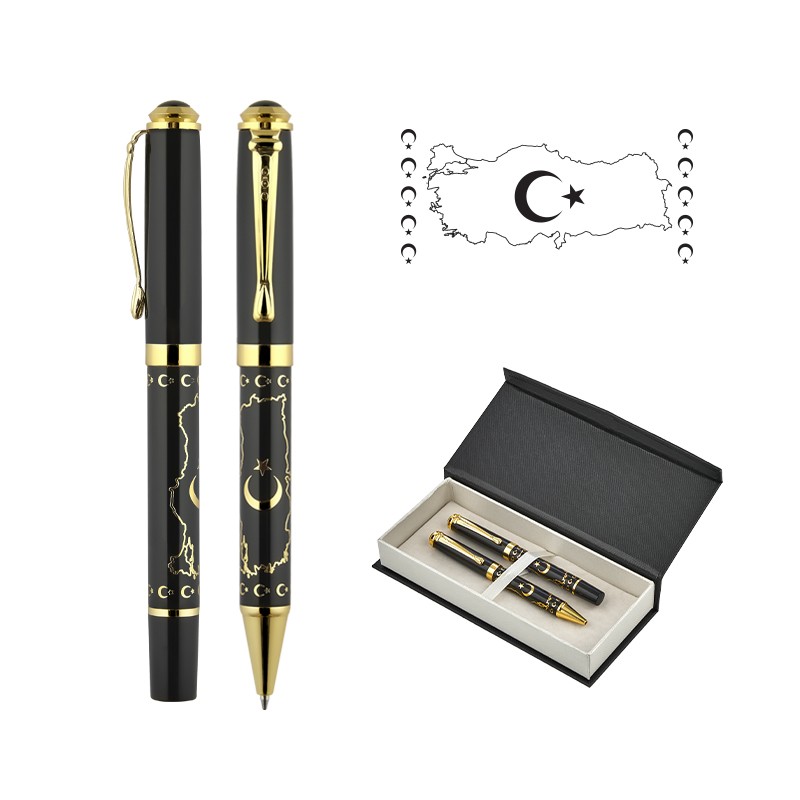 KP02123-0211 Kabartma Figürlü Metal Roller & Tükenmez Kalem Seti / Türkiye
