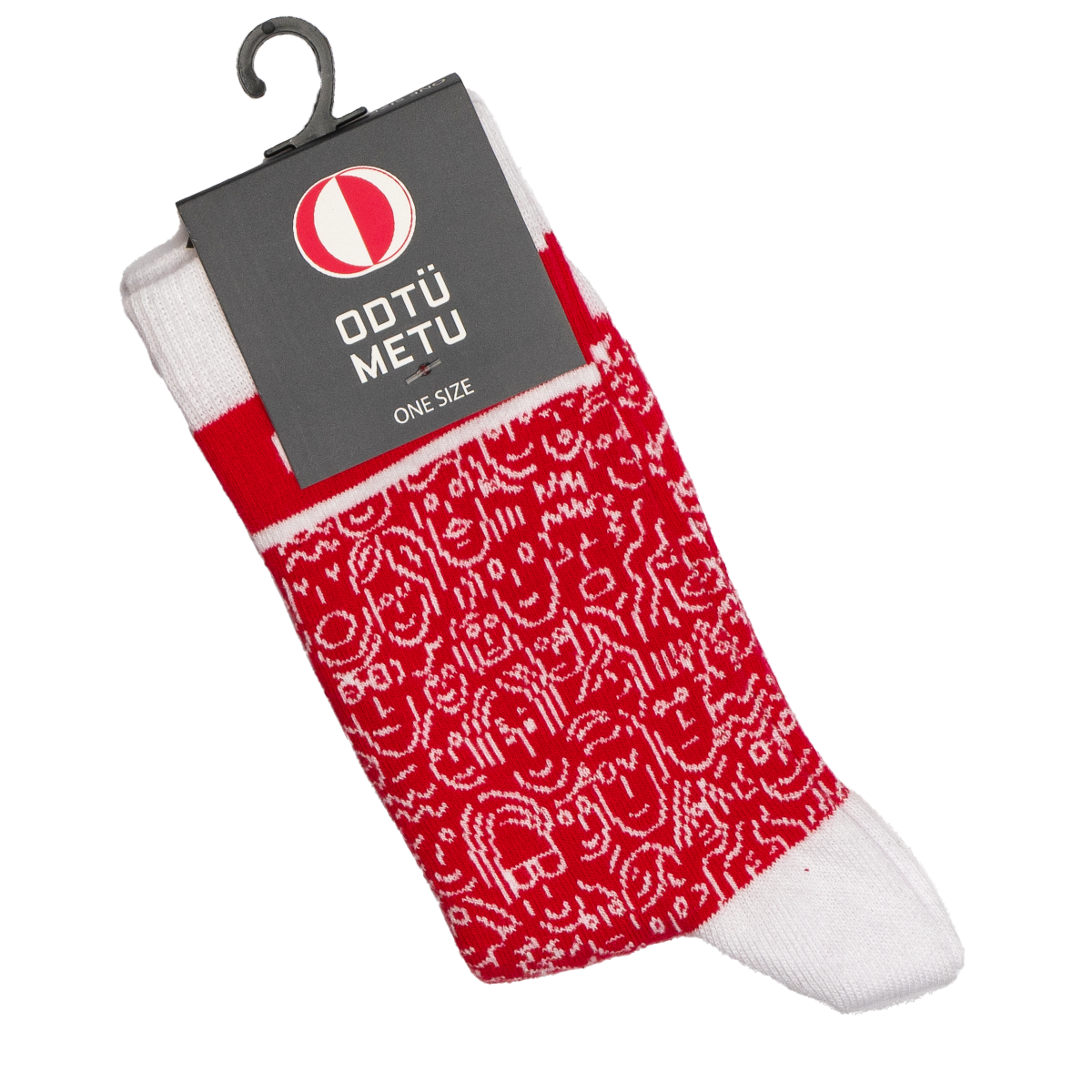 Yüz Desenli Çorap (Kırmızı Beyaz)